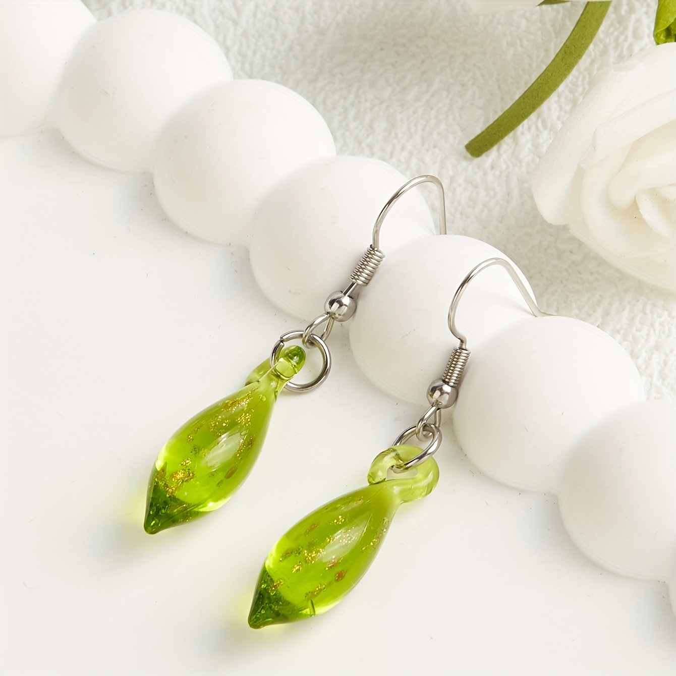 Women's Unique Teardrop Glass Pendant Earrings, Handmade